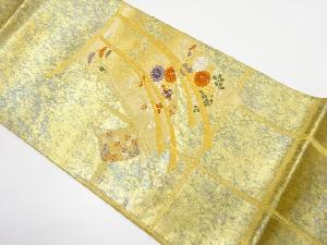 引箔　几帳に菊・秋草模様織り出し　袋帯